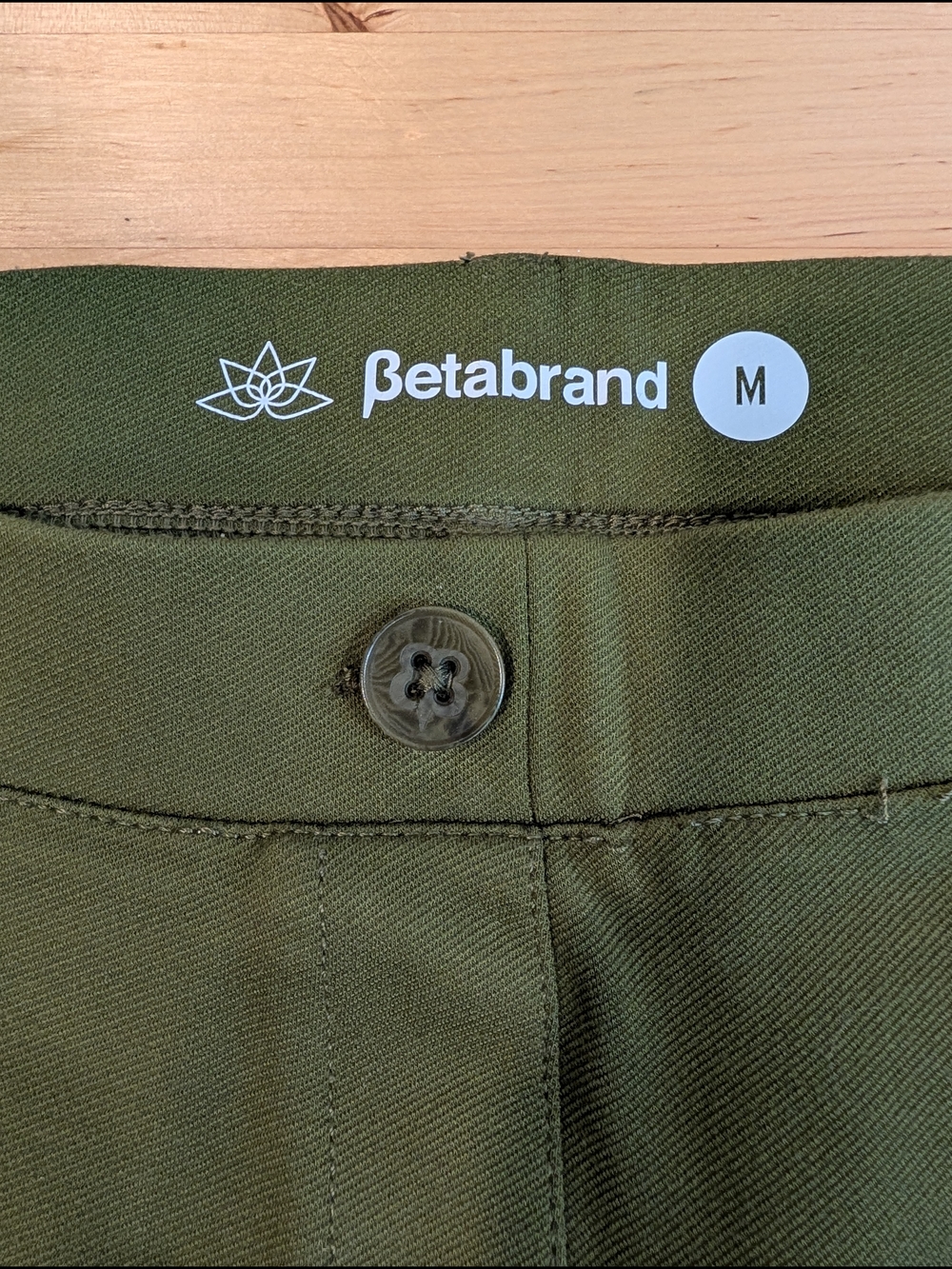 Betabrand Olive Green Faux Button-skinny Dress Pant.